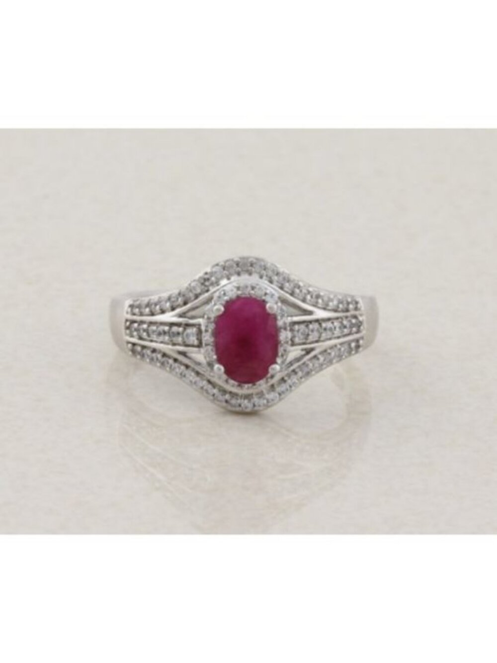 Sterling Silver Niassa Ruby and White Zircon Ring Size 9 - Picture 1 of 7